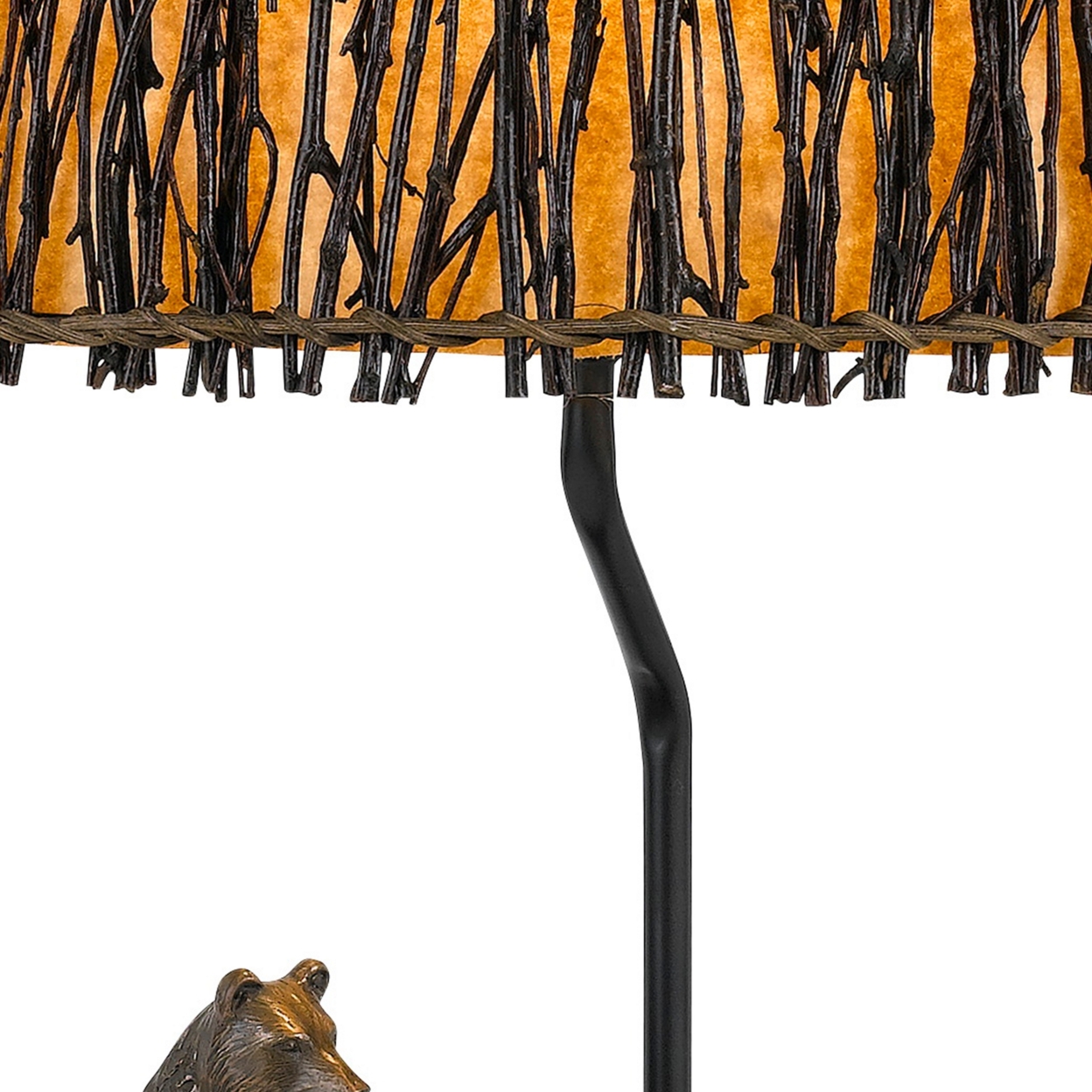 150W 3 Way Bear Canoe Table Lamp With Oval Wicker Shade, Antique Bronze- Saltoro Sherpi