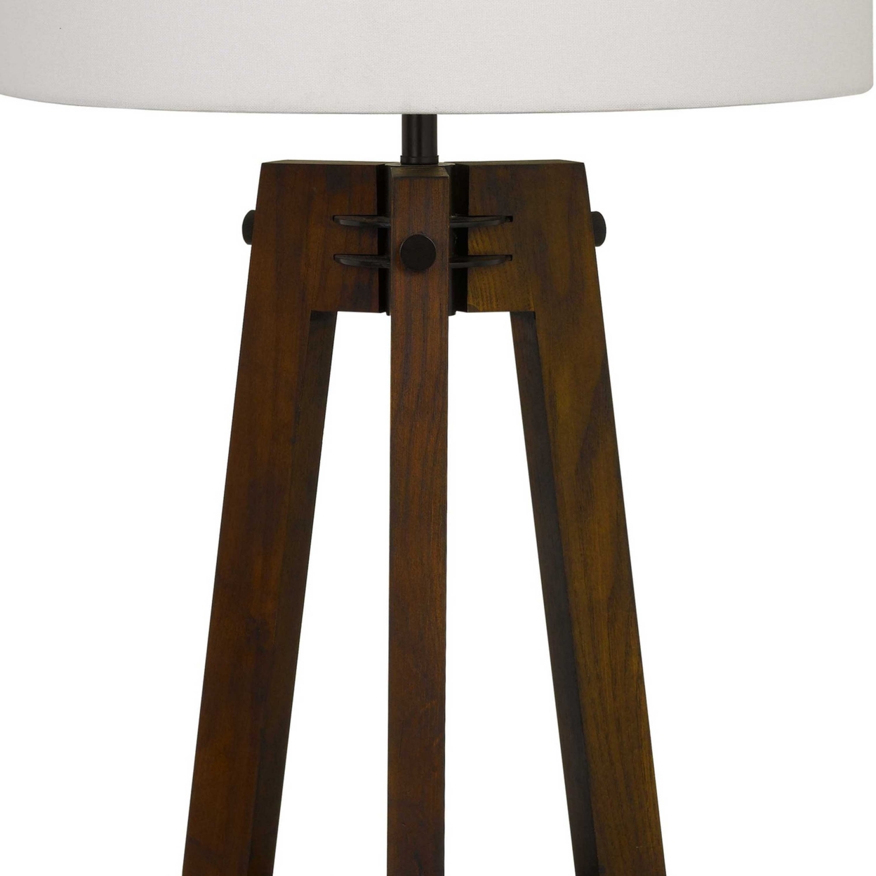 Drum Shade Table Lamp With Wooden Tripod Base, White And Brown- Saltoro Sherpi
