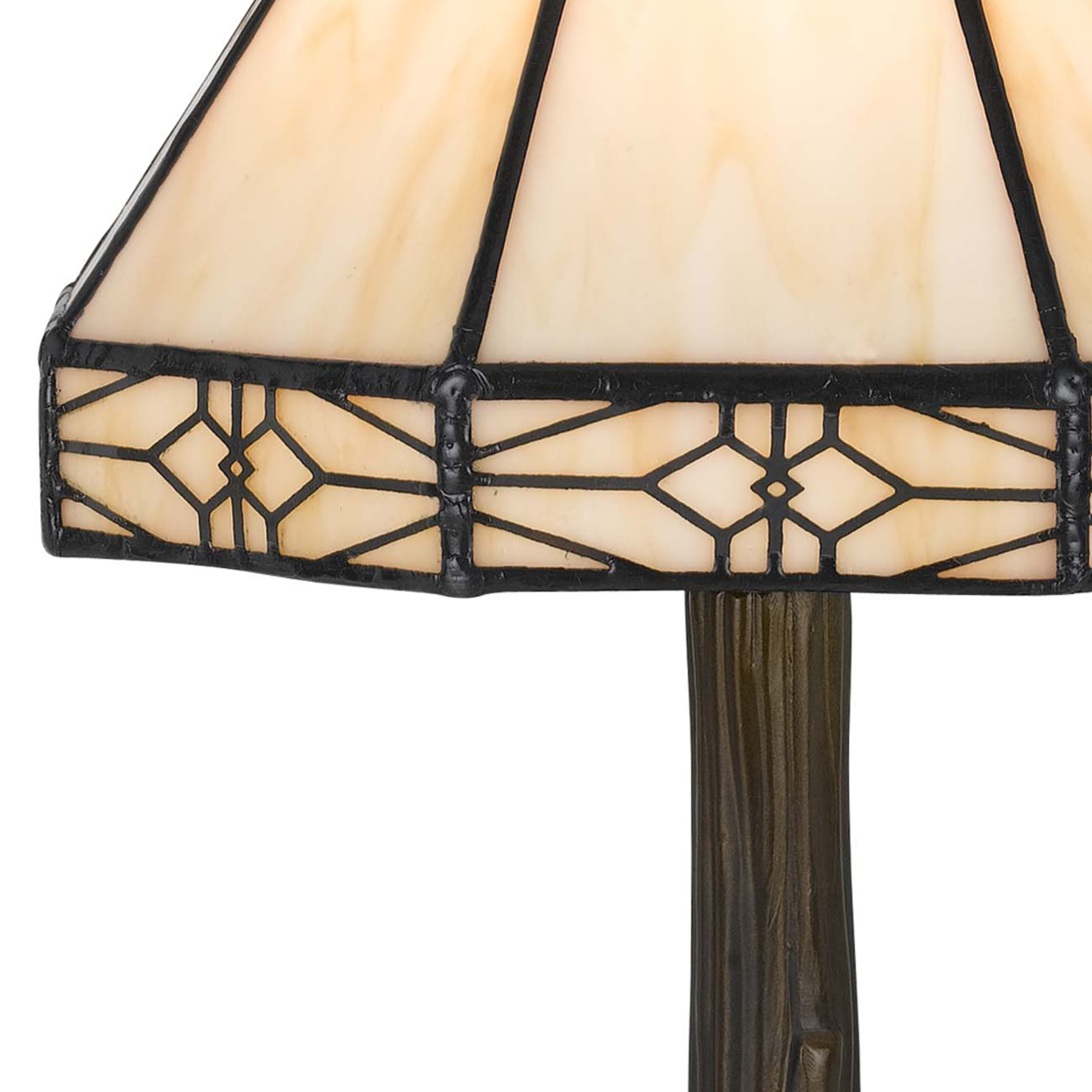 Tree Like Metal Body Tiffany Table Lamp With Conical Shade,Beige And Bronze- Saltoro Sherpi