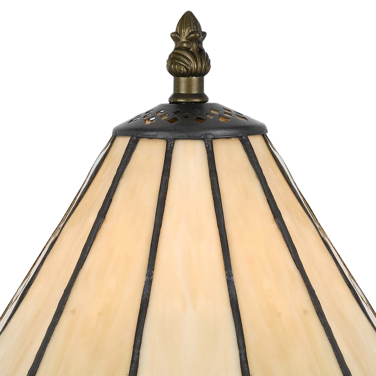 Tree Like Metal Body Tiffany Table Lamp With Conical Shade,Bronze And Beige- Saltoro Sherpi