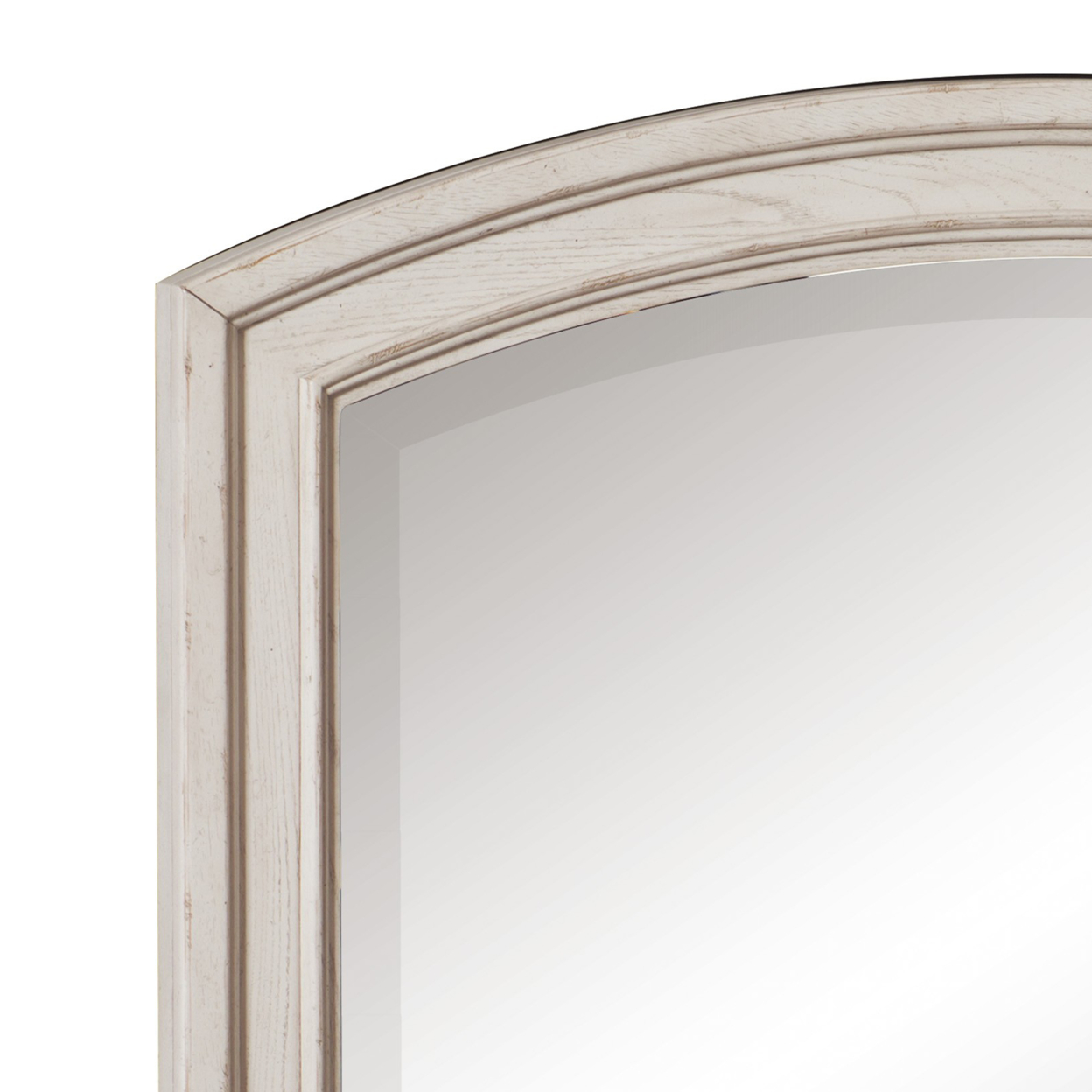 Wooden Bevelled Mirror With Raised Edges And Curved Top, Antique White- Saltoro Sherpi