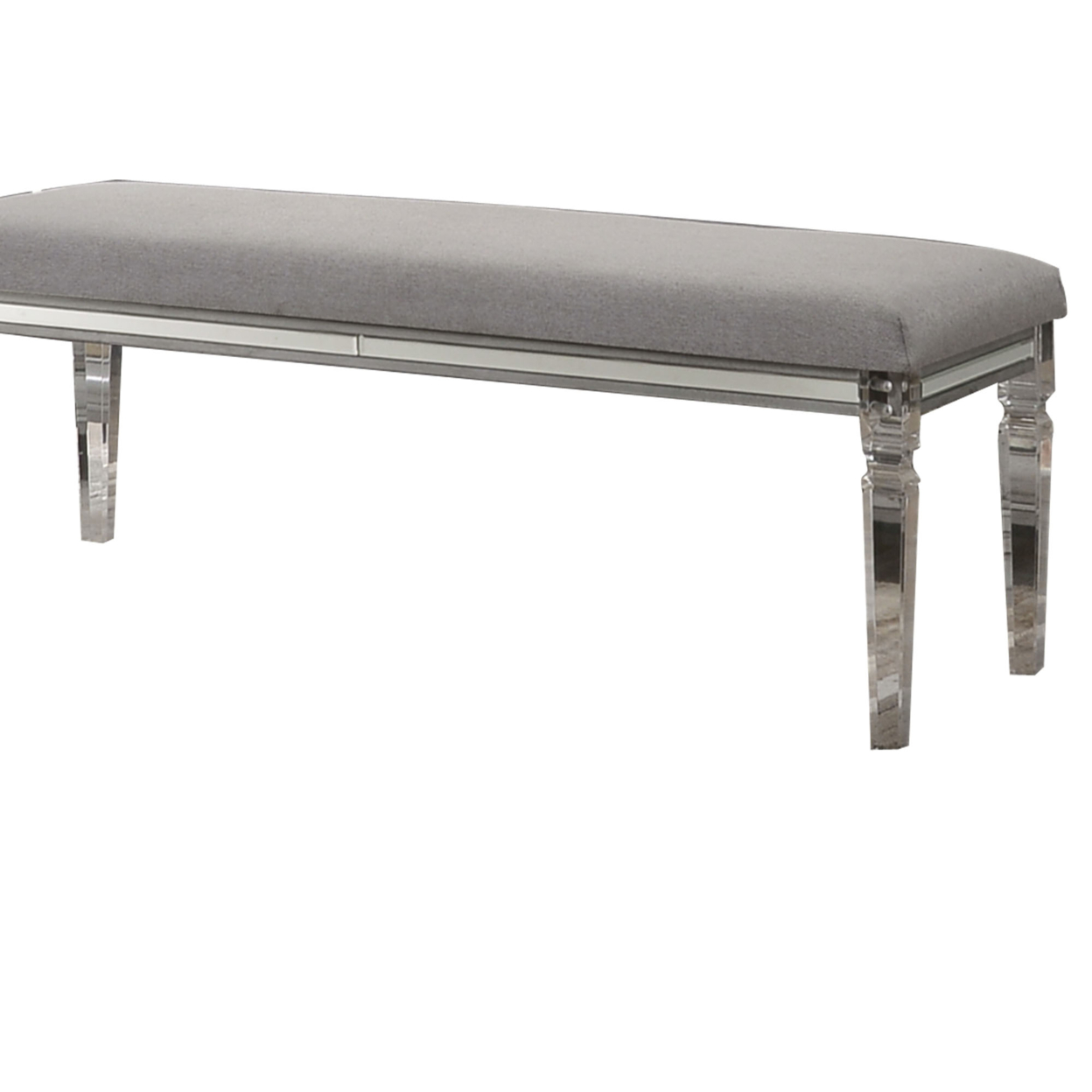 Fabric Upholstered Bench With Acrylic Legs And Silver Accents, Gray- Saltoro Sherpi