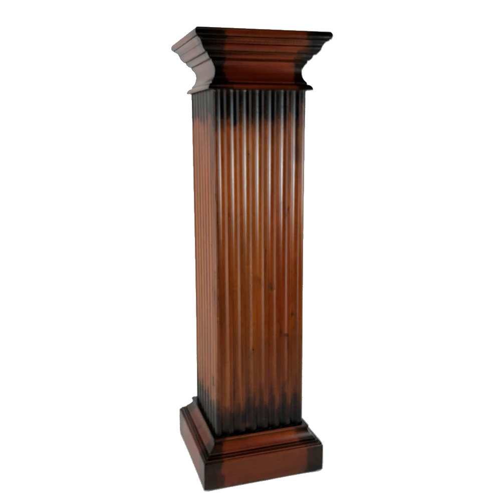 Transitional Molded Wooden Frame Pedestal Stand, Brown- Saltoro Sherpi