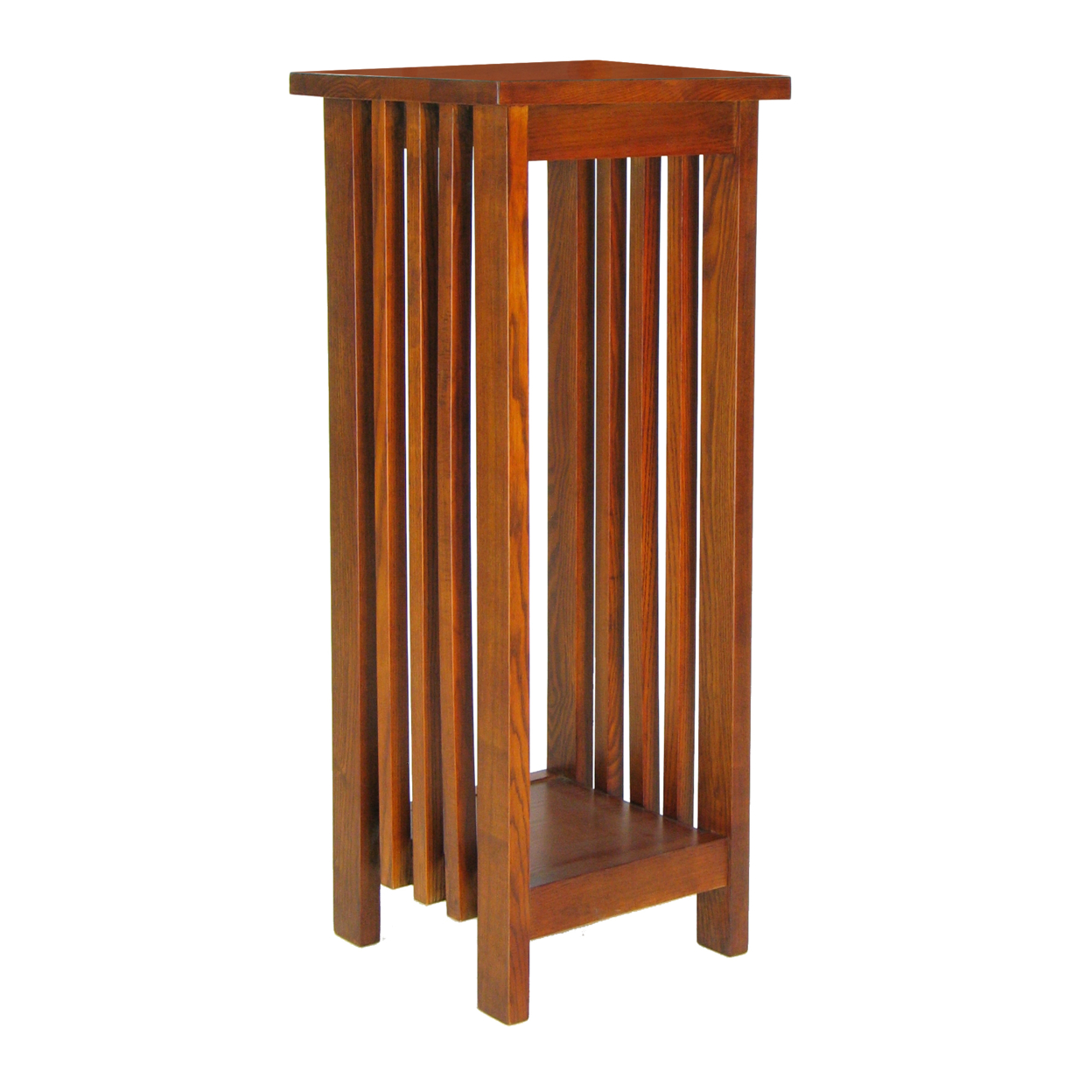 30 Inch Wooden Flower Stand With Bottom Shelf And Slatted Sides, Brown- Saltoro Sherpi