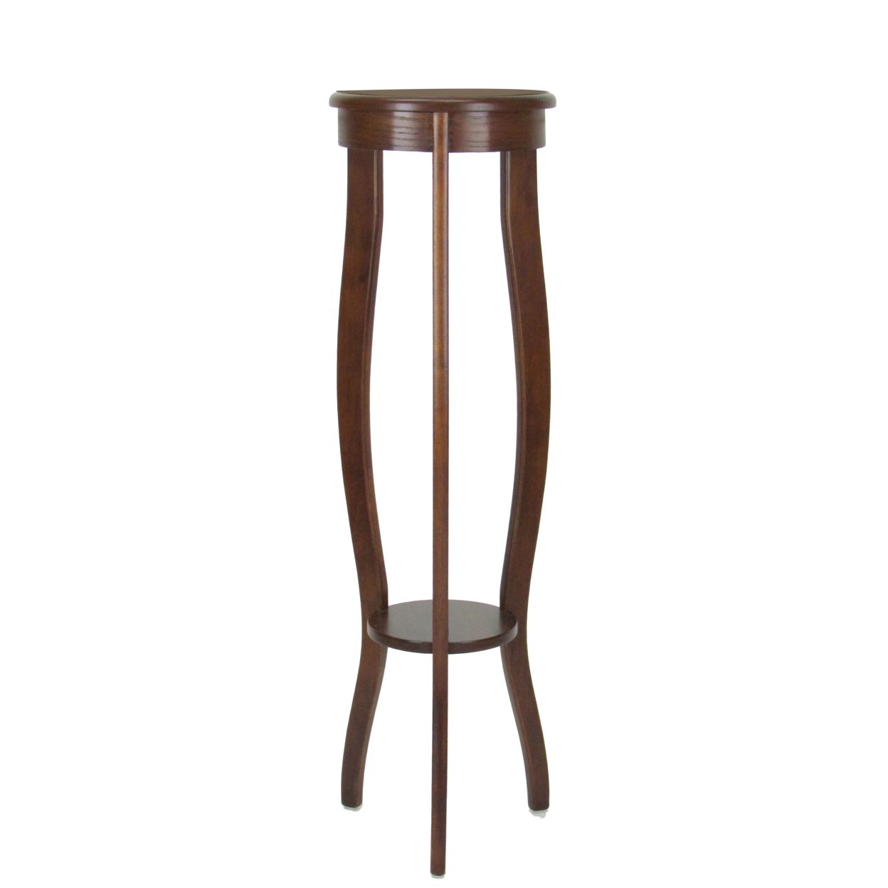 Round Pedestal Stand With Open Bottom Shelf And Flared Legs, Brown- Saltoro Sherpi