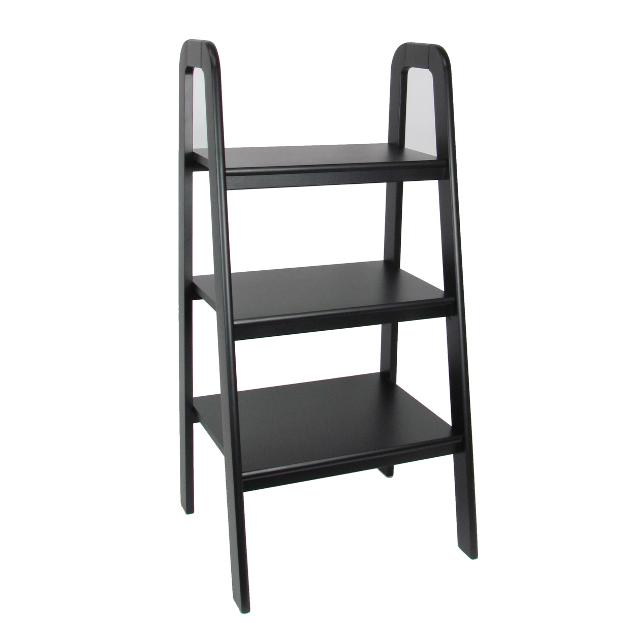 3 Tier Wooden Storage Ladder Stand With Open Back And Sides, Black- Saltoro Sherpi
