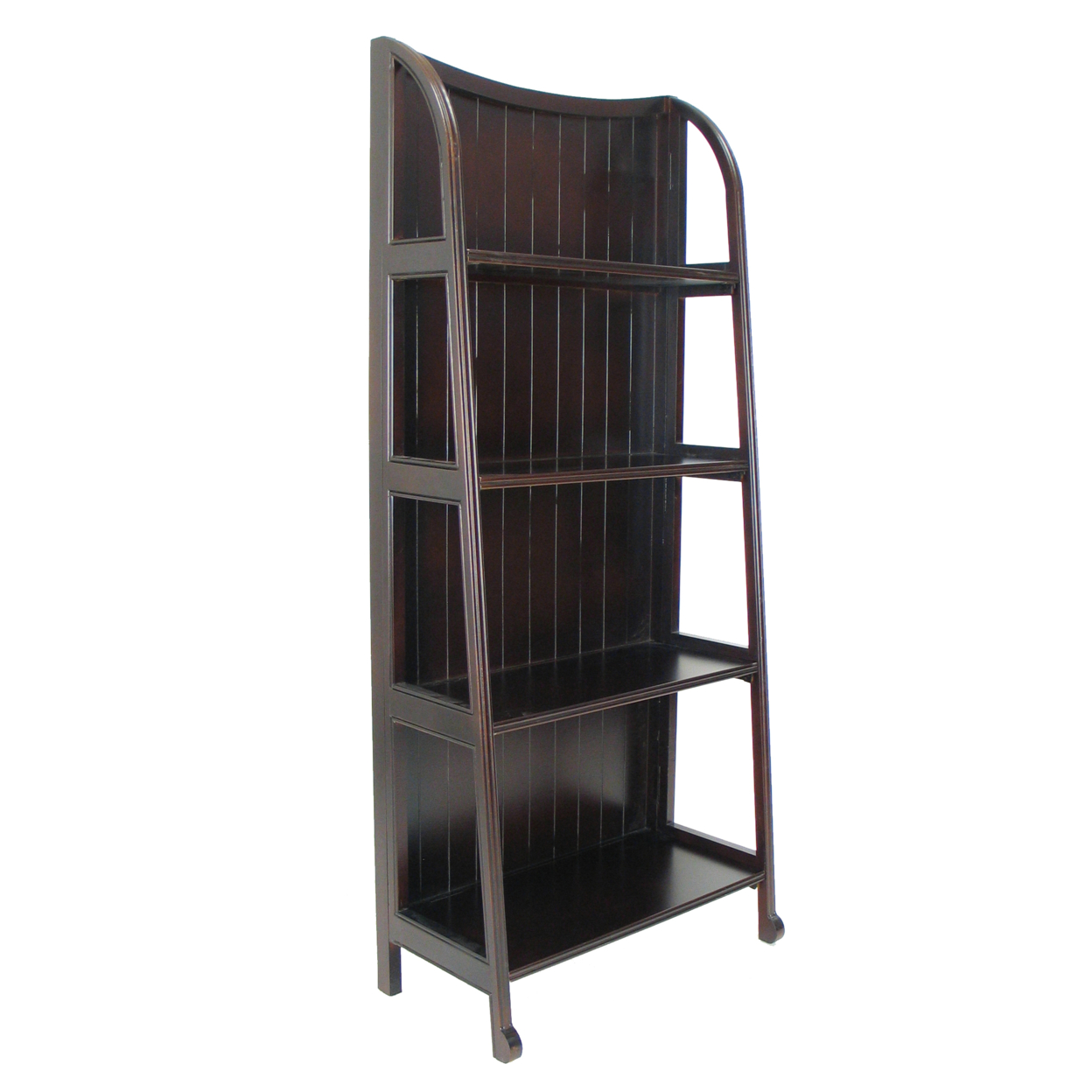4 Tier Foldable Shelf Display Stand With Plank Style Back, Brown- Saltoro Sherpi