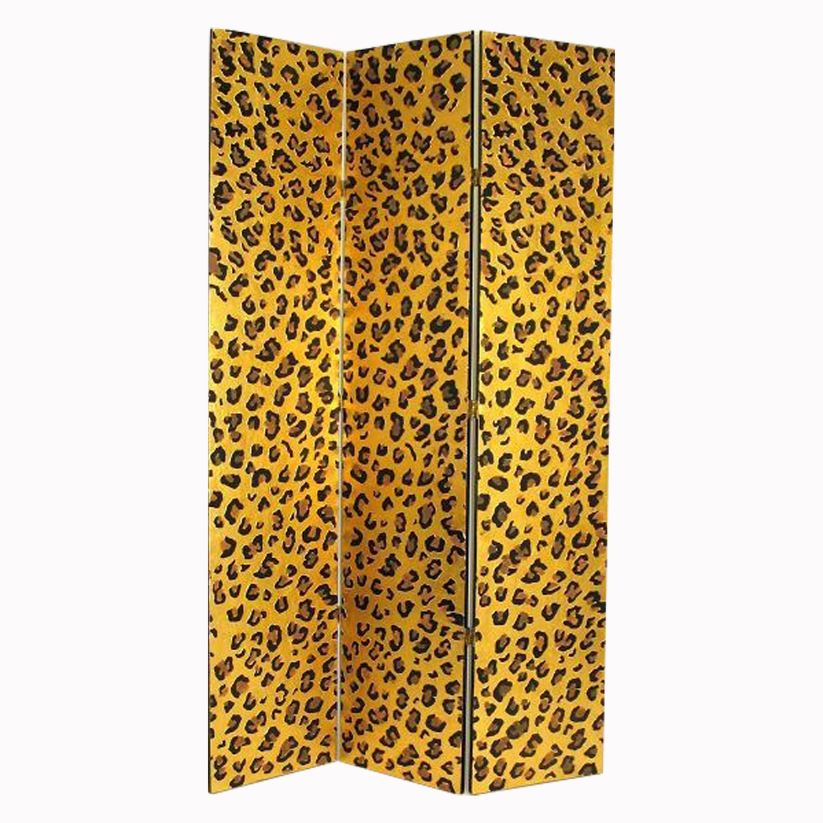 3 Panel Wooden Frame Screen With Animal Print, Gold And Black- Saltoro Sherpi