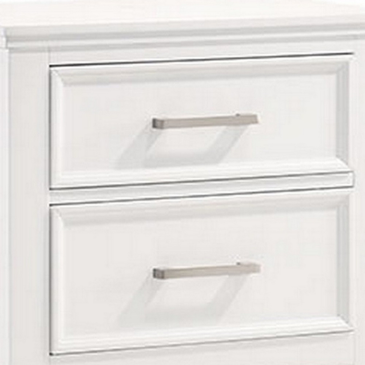 2 Drawer Wooden Nightstand With Chamfered Legs And Molded Details, White- Saltoro Sherpi