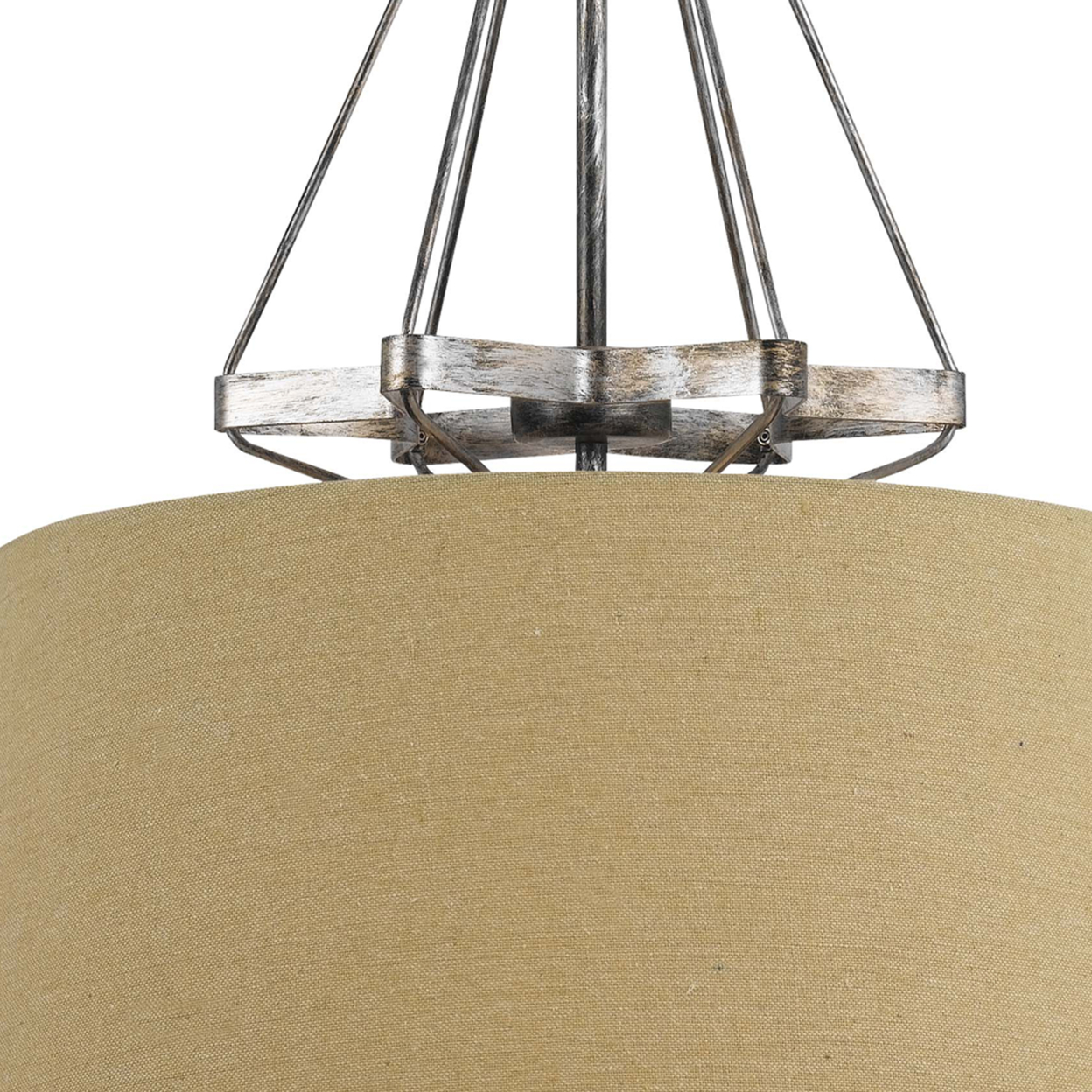 3 Bulb Pendent With Round Burlap Shade And Metal Frame, Beige- Saltoro Sherpi