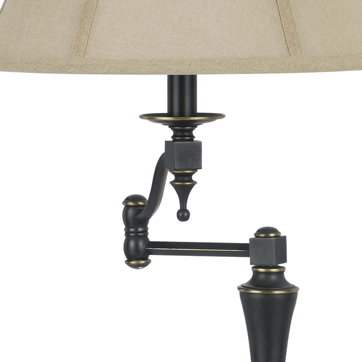 Metal Body Table Lamp With Fabric Tapered Bell Shade, Black And Beige- Saltoro Sherpi