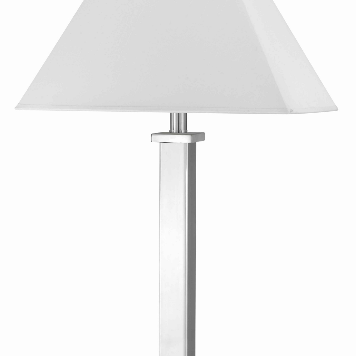 Trapezoid Shade Table Lamp With Metal Base And 2 USB Ports,White And Chrome- Saltoro Sherpi