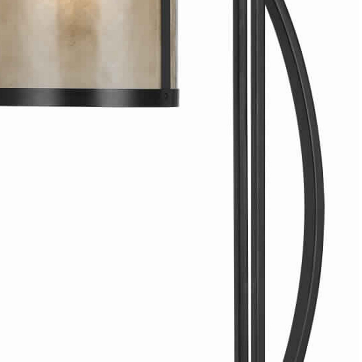60 Watt Table Lamp With Metal Body And Mica Drum Shade, Black- Saltoro Sherpi