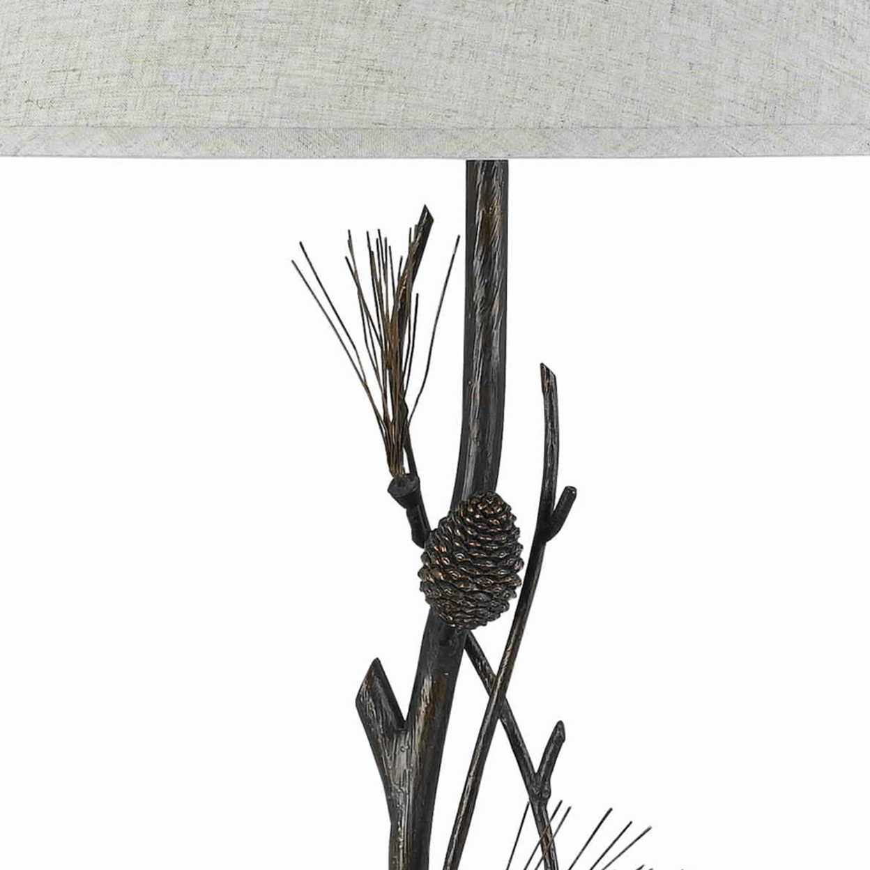 Pine Twig Accent Metal Body Table Lamp With Conical Shade, Bronze And White- Saltoro Sherpi