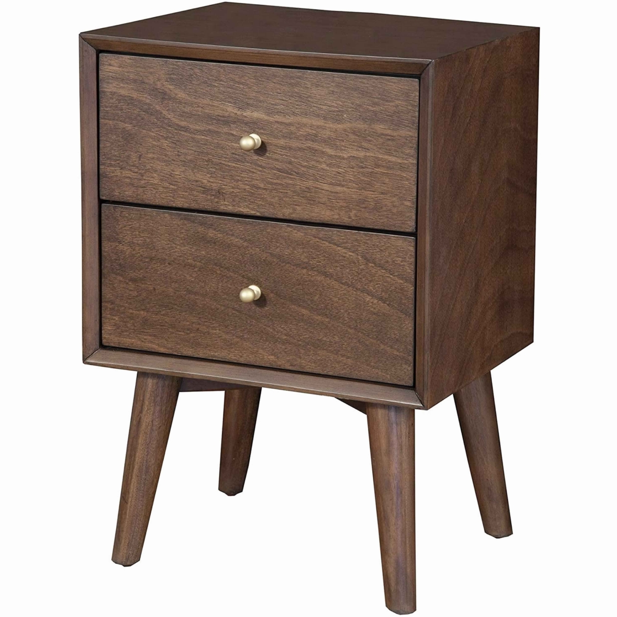 Mid Century Modern Wooden Nightstand With 2 Drawers And Slanted Legs, Brown- Saltoro Sherpi