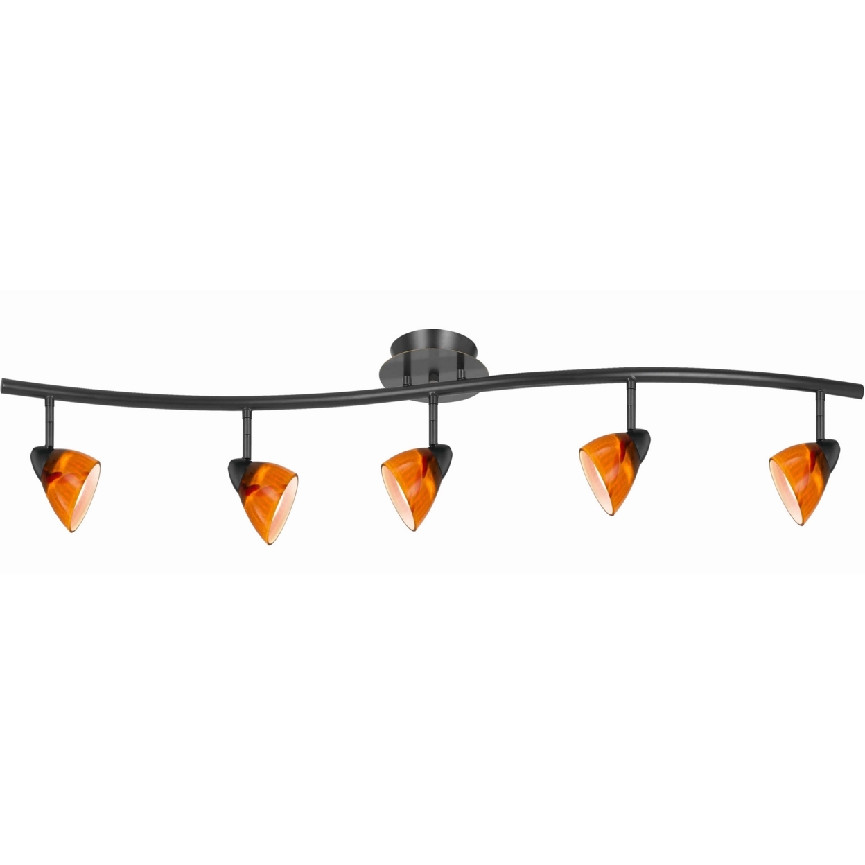 5 Light 120V Metal Track Light Fixture With Glass Shade, Black And Orange- Saltoro Sherpi