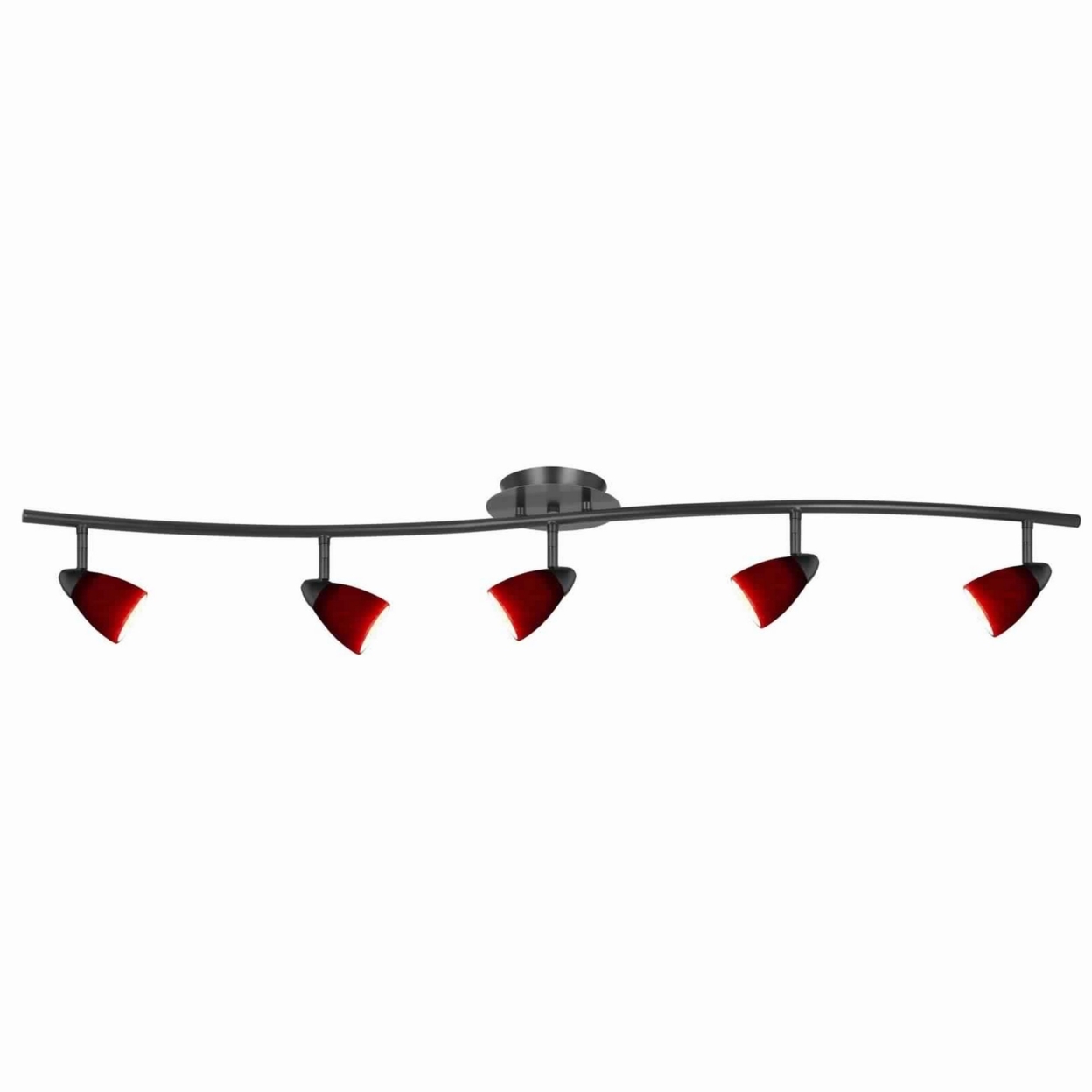 5 Light 120V Metal Track Light Fixture With Glass Shade, Black And Red- Saltoro Sherpi