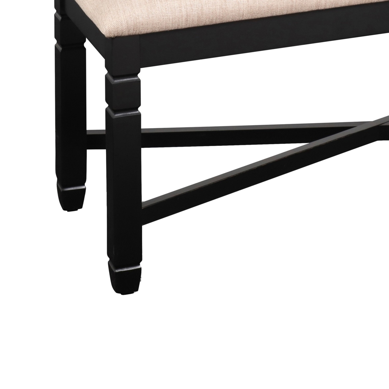 Fabric Dining Bench With Turned Legs And X Shaped Support, Beige And Black- Saltoro Sherpi