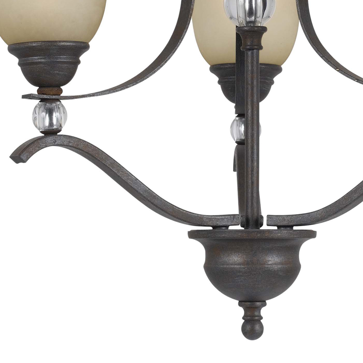 3 Bulb Uplight Chandelier With Metal Frame And Glass Shades, Gray And Bronze- Saltoro Sherpi