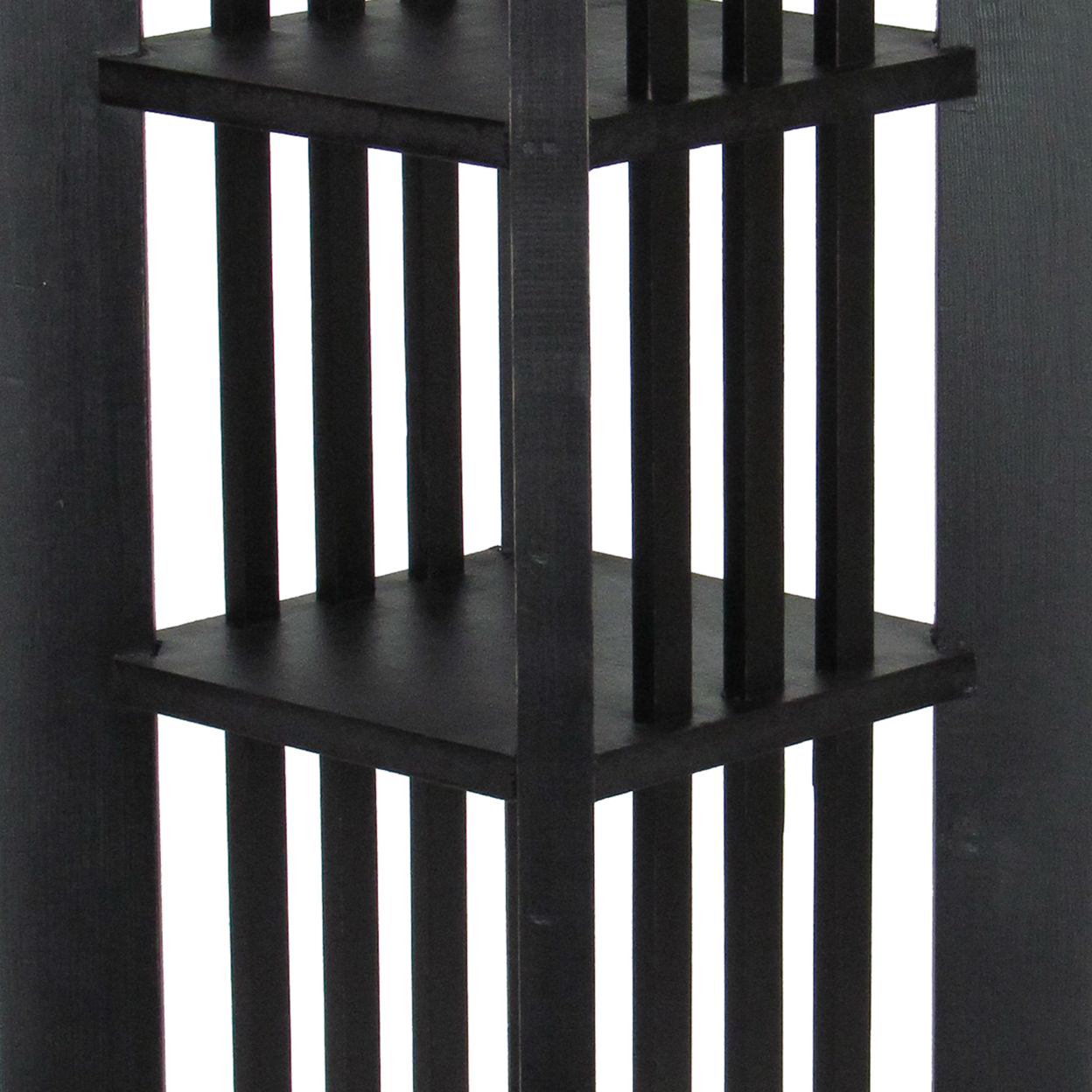 Koy 36 Inch Pedestal Stand, Wood, 3 Open Bottom Shelves, Antique Black