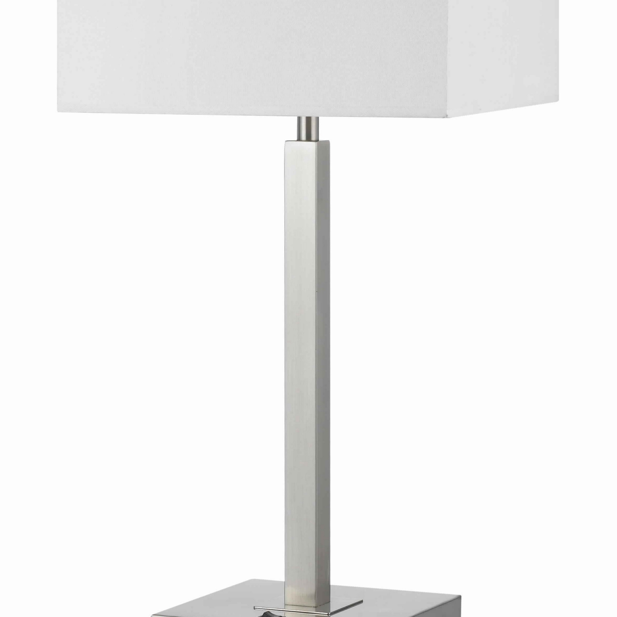 Rectangular Metal Table Lamp With Tubular Base And 2 Power Outlet, White- Saltoro Sherpi