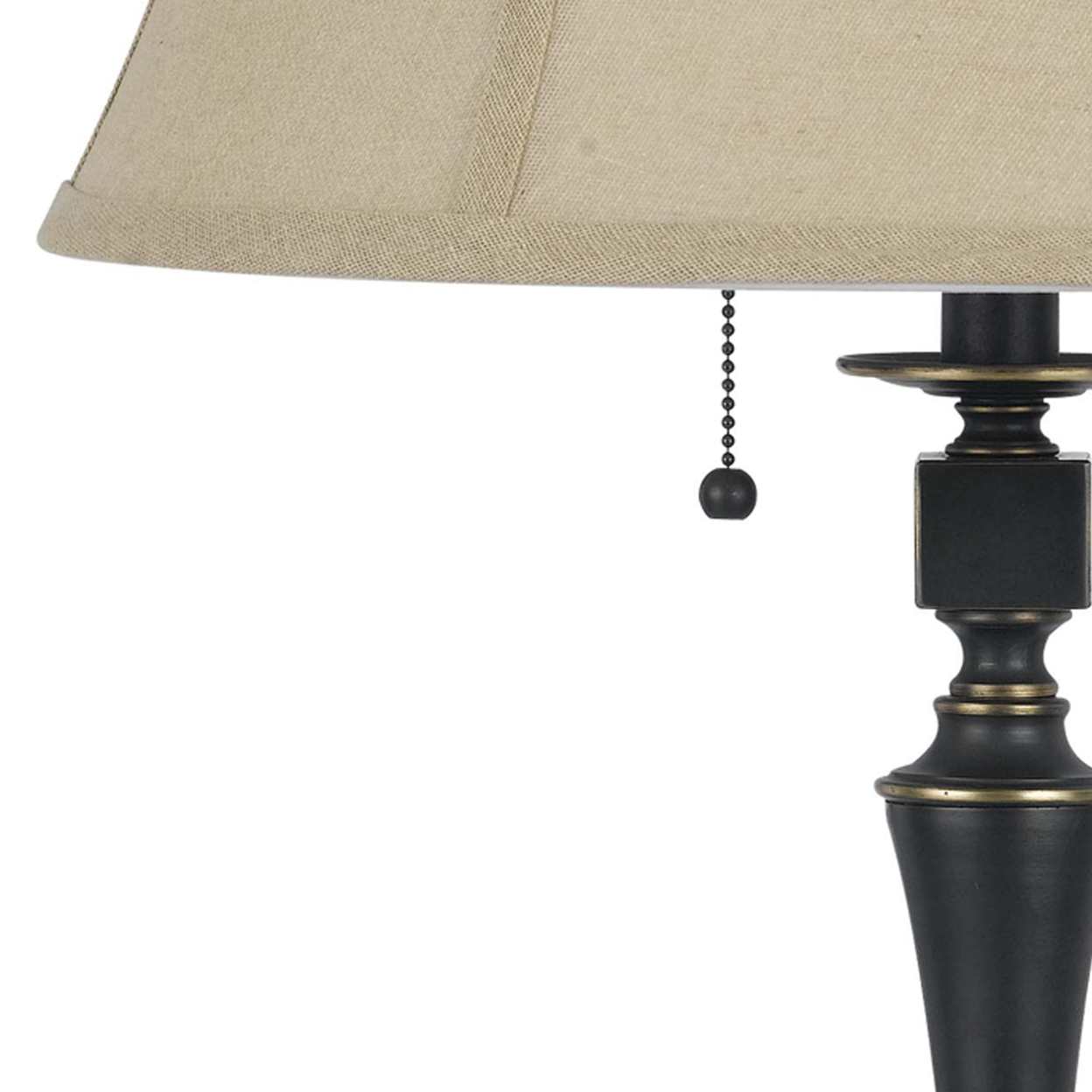 Metal Body Table Lamp With Fabric Tapered Bell Shade, Beige And Black- Saltoro Sherpi