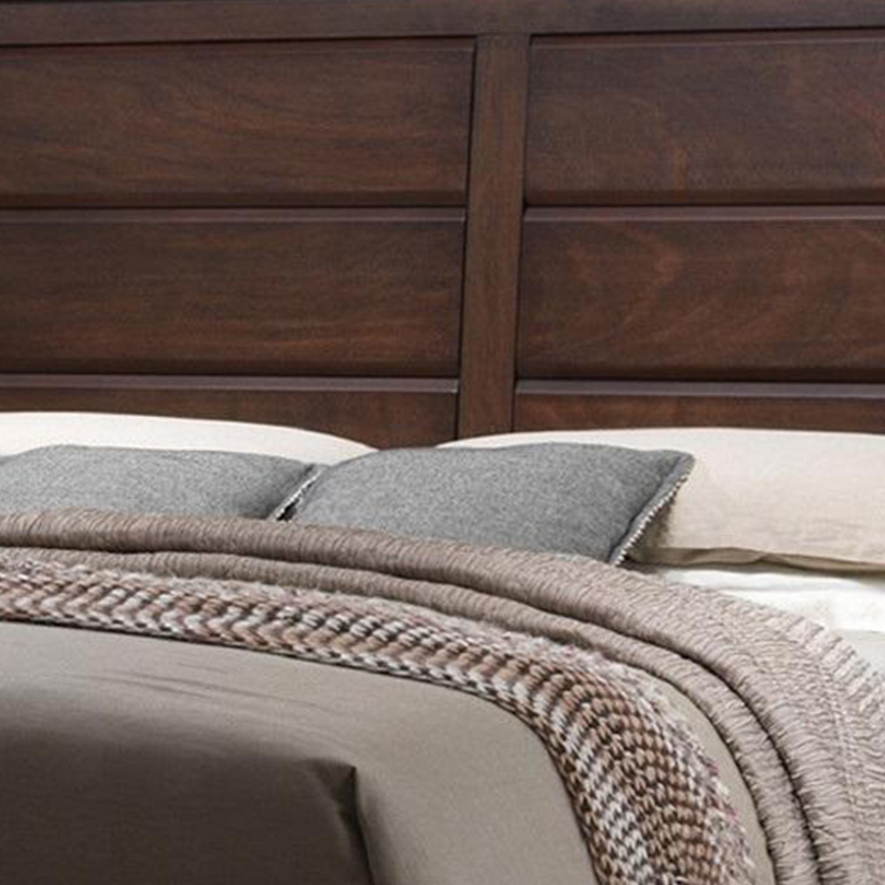 Raised Panel Design Wooden Eastern King Bed With Sleek Legs, Walnut Brown- Saltoro Sherpi