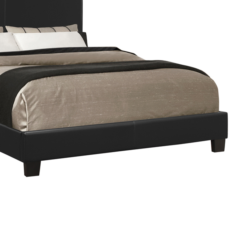 Leatherette Upholstered Twin Size Platform Bed With Chamfered Legs, Black- Saltoro Sherpi