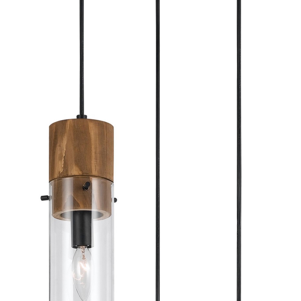 3 Bulb Wind Chime Design Pendant With Cylindrical Glass Shade, Black- Saltoro Sherpi
