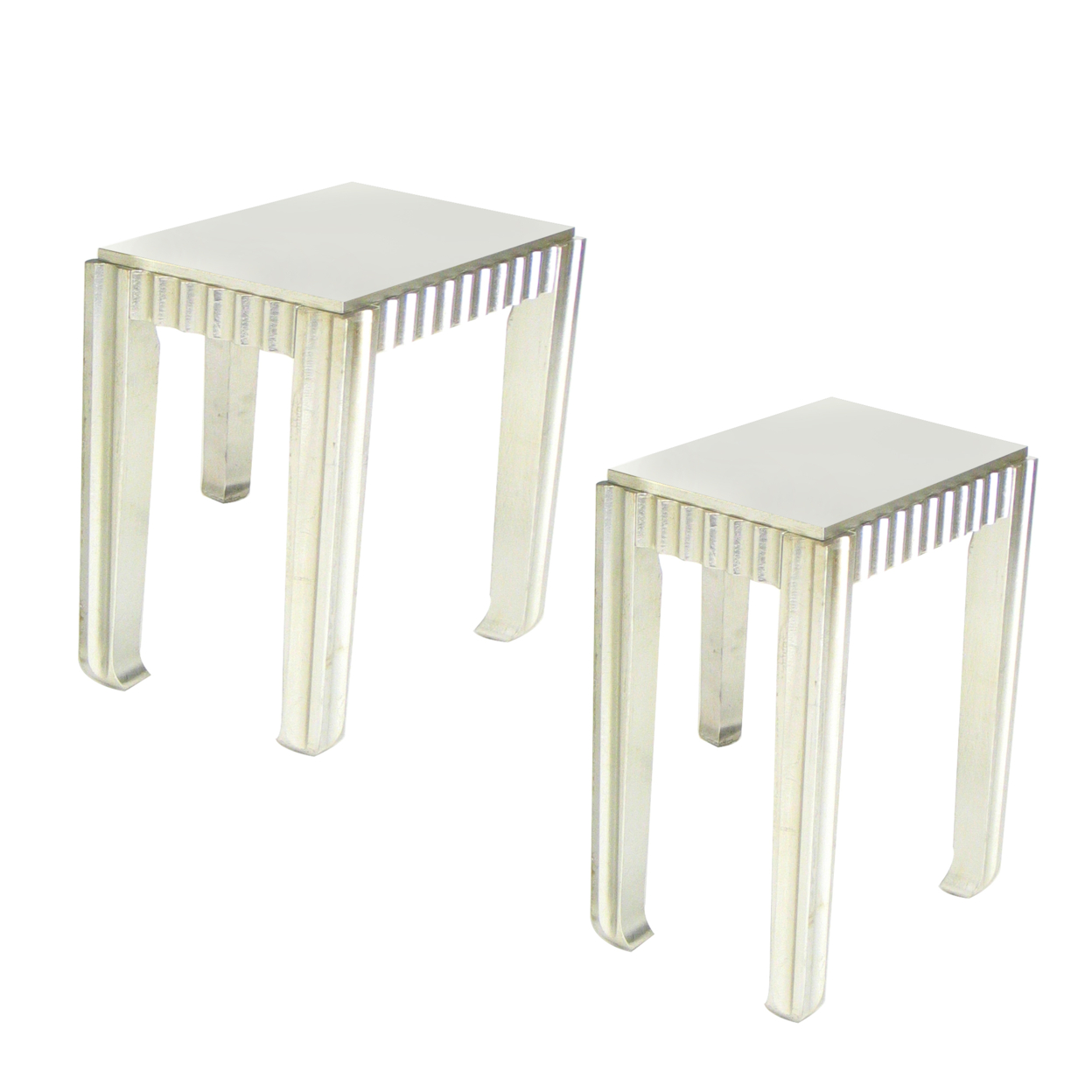 Rectangular Wooden Nesting Table With Smooth Top, Set Of 2, Silver- Saltoro Sherpi
