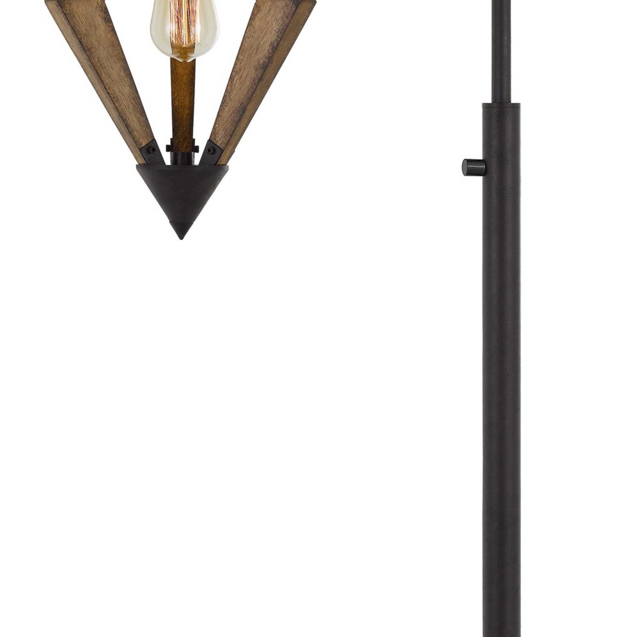 Tubular Metal Downbridge Floor Lamp With Wooden Accents, Black- Saltoro Sherpi