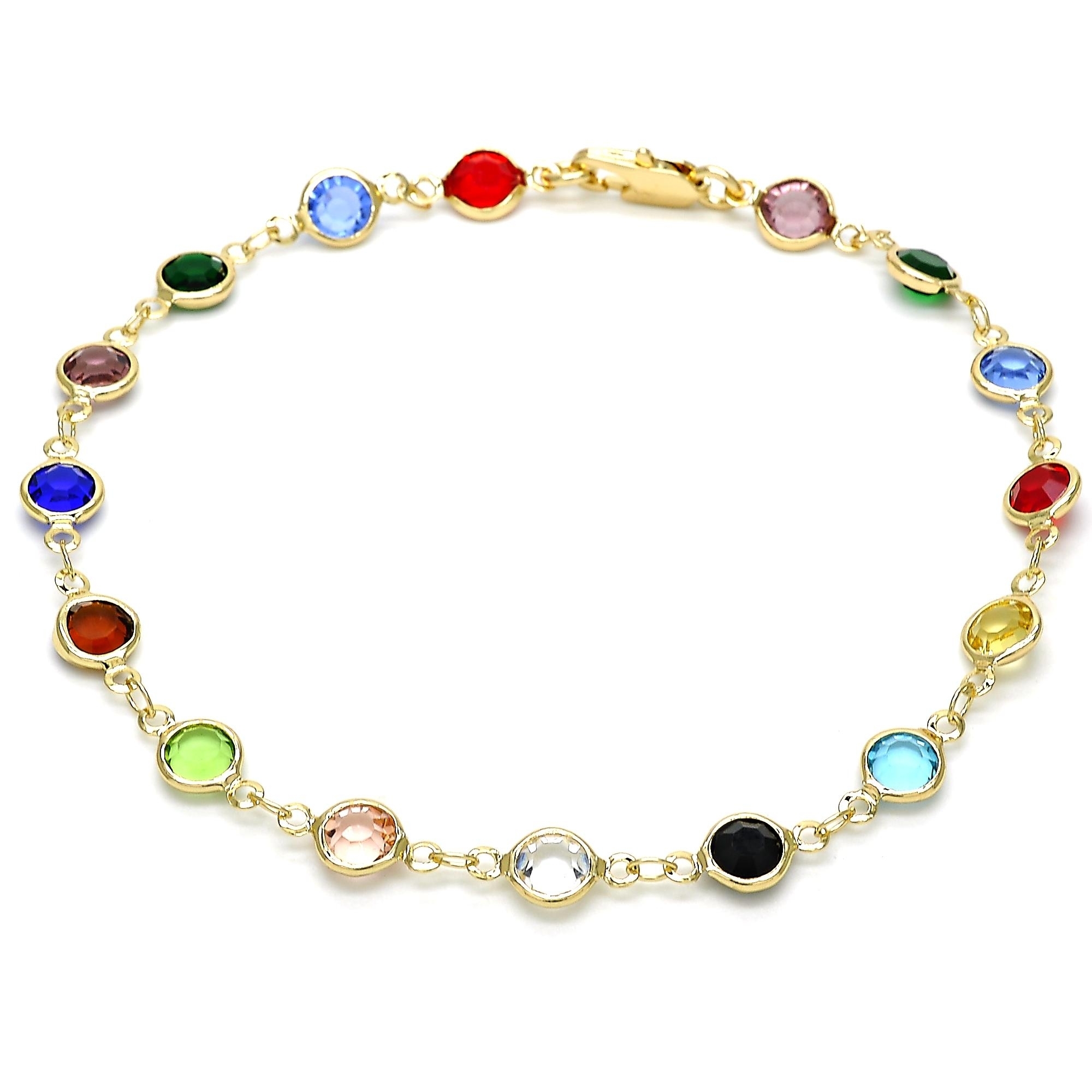 Gold Filled High Polish Finsh Multi Color Made With Crystal Round Ankle Bracelet