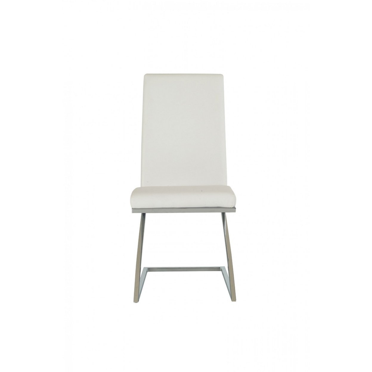 Leatherette Dining Chair With Z Shape Metal Base, Set Of 2, White And Chrome- Saltoro Sherpi