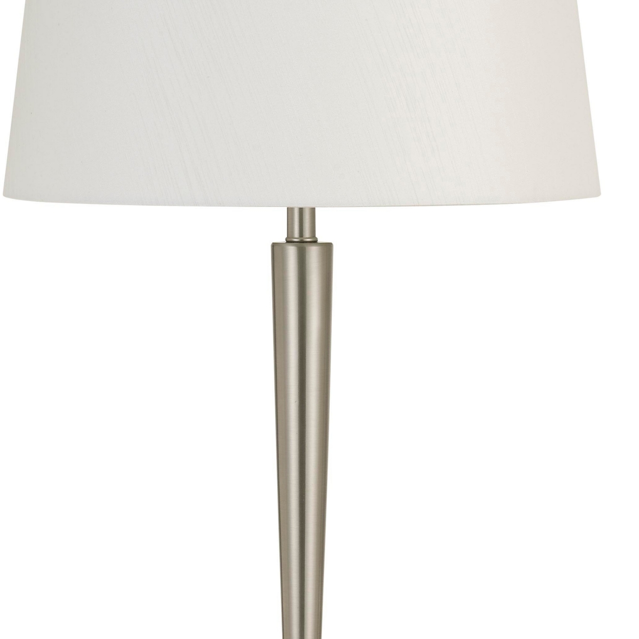 150W Metal Table Lamp With Oval Shade And 2 USB Outlets, White And Silver- Saltoro Sherpi