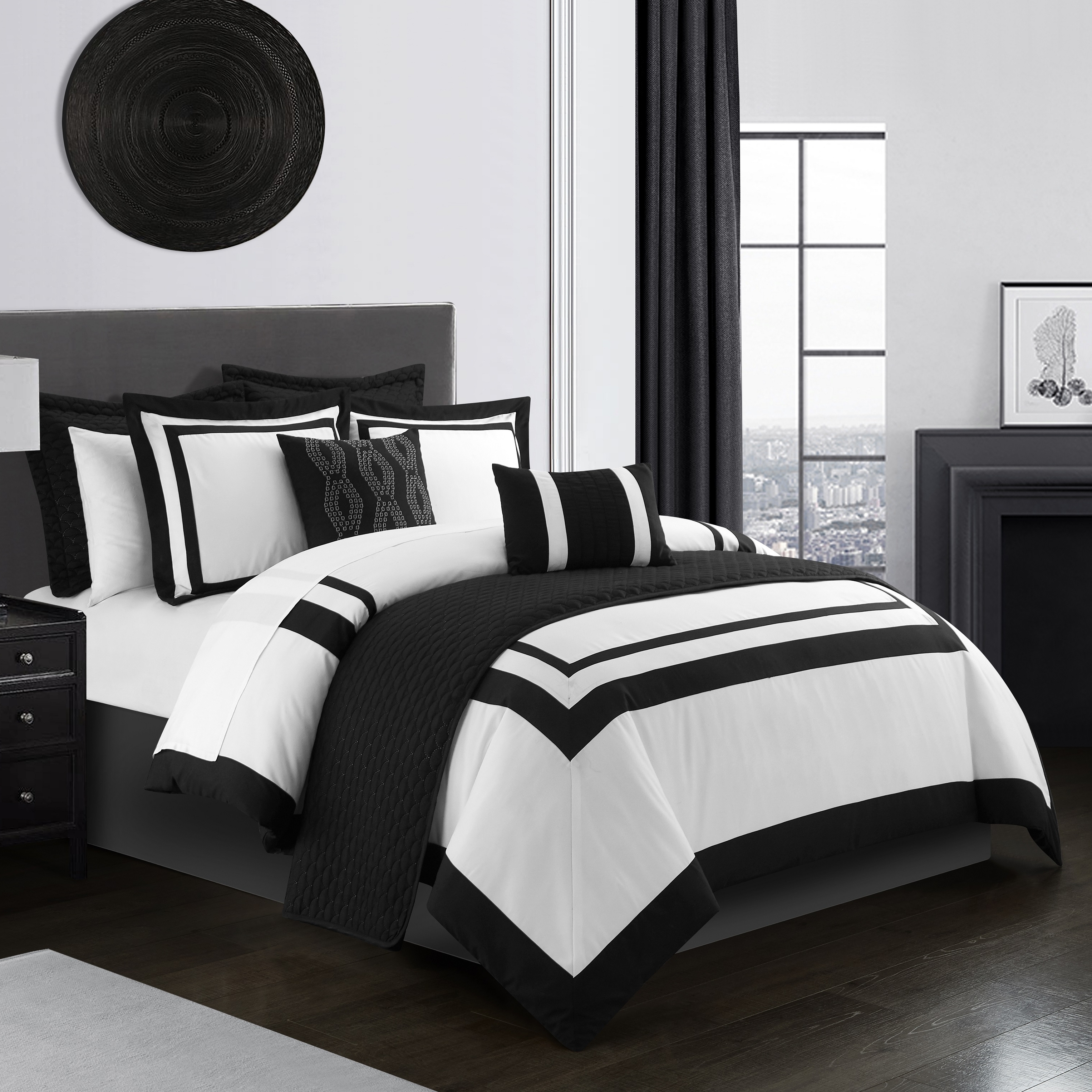 Hortense 8 Or 6 Piece Comforter And Quilt Set Hotel Collection - Black, Twin - 6 Piece