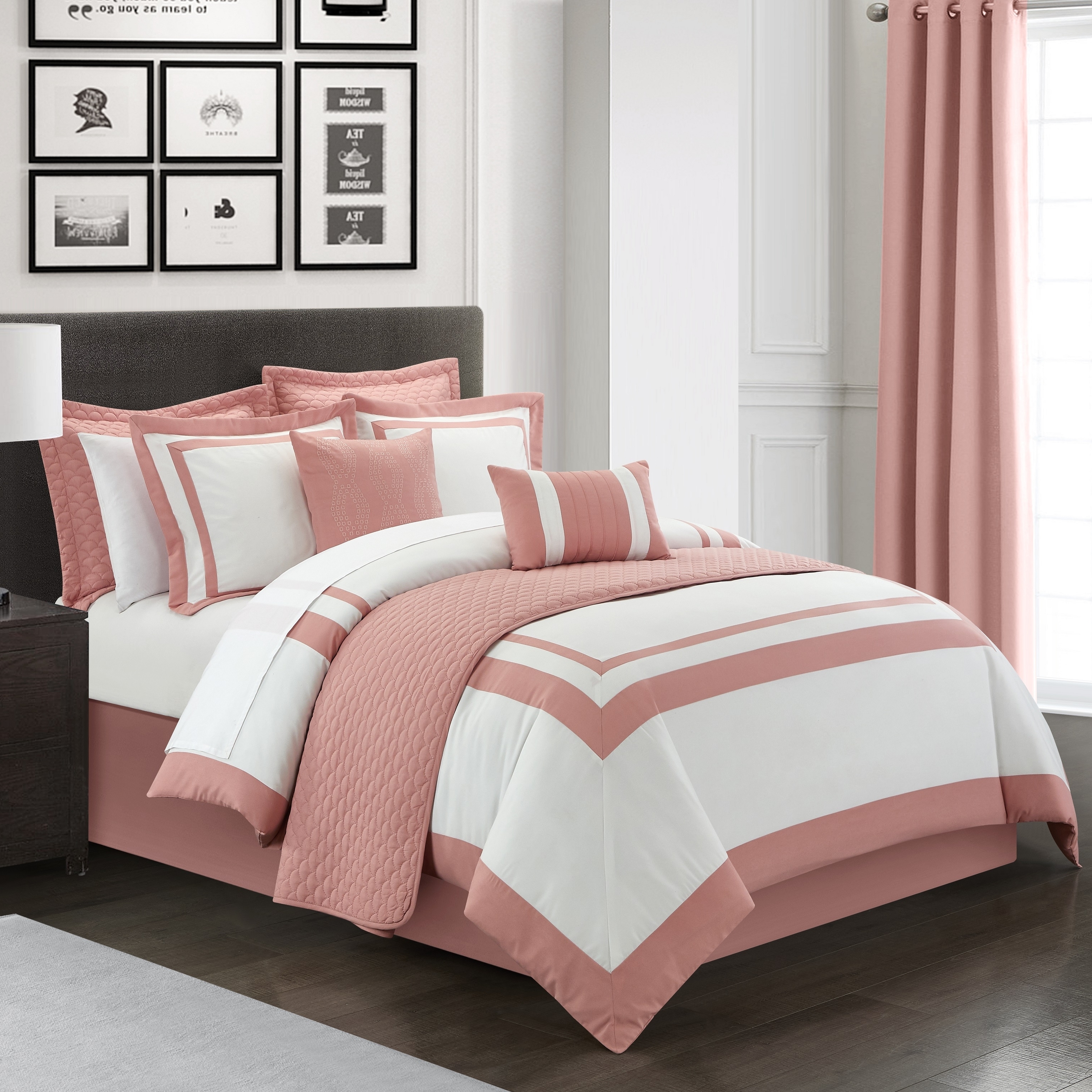 Hortense 8 Or 6 Piece Comforter And Quilt Set Hotel Collection - Rose, Twin - 6 Piece