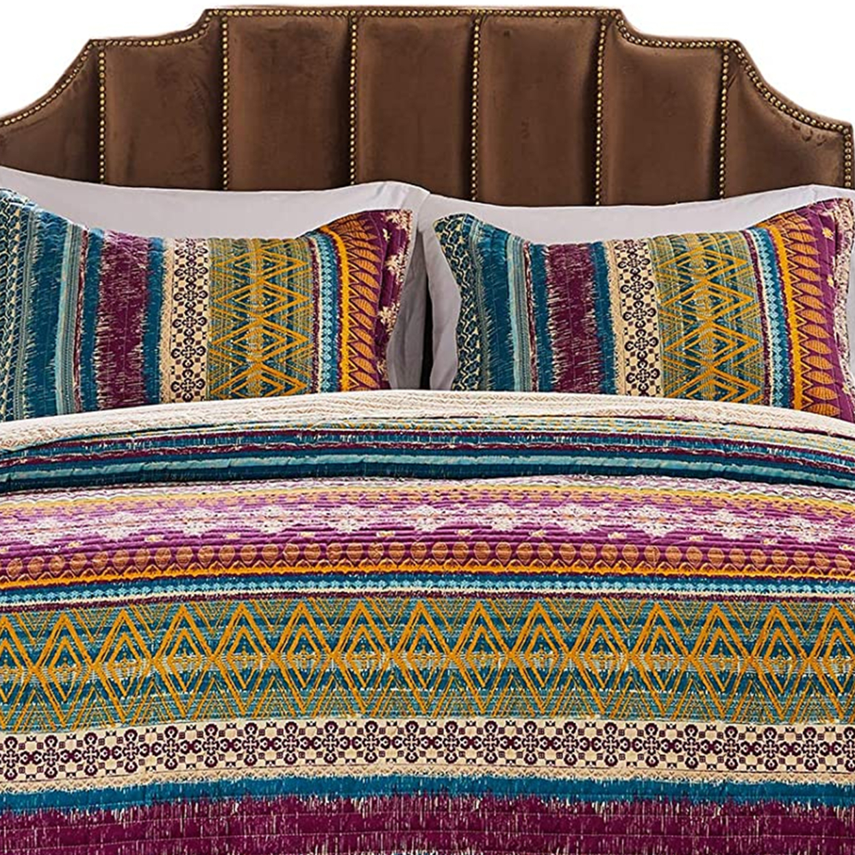 Tribal Motif Print Cotton Twin Quilt Set With 1 Pillow Sham, Multicolor- Saltoro Sherpi