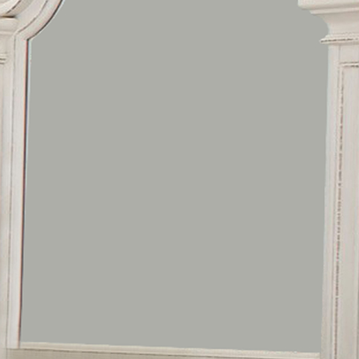Scalloped Design Wooden Frame Mirror With Distressed Detail, White- Saltoro Sherpi