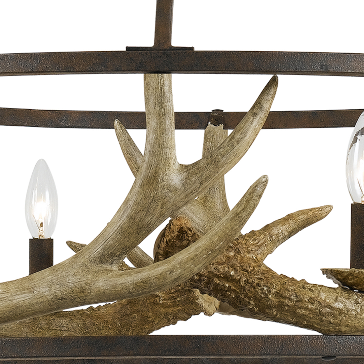 6 Bulb Metal Frame Chandelier With Resin Antler Design,Dark Bronze And Gold- Saltoro Sherpi