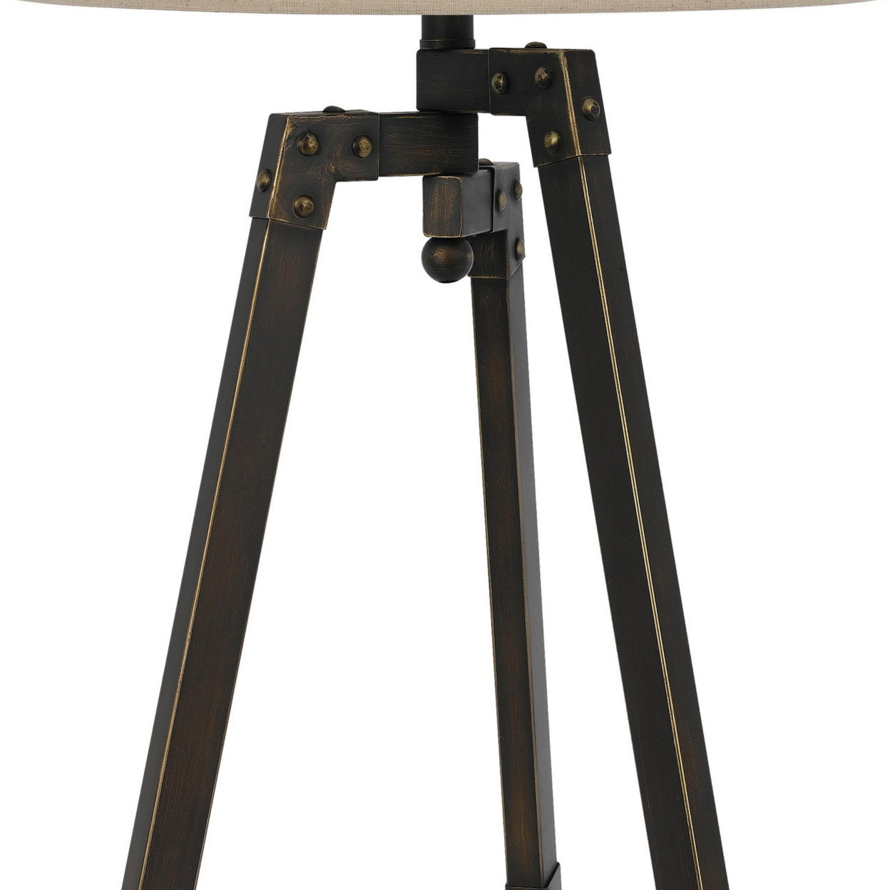 Metal Tripod Base Table Lamp With Fabric Drum Shade, Bronze And Beige- Saltoro Sherpi