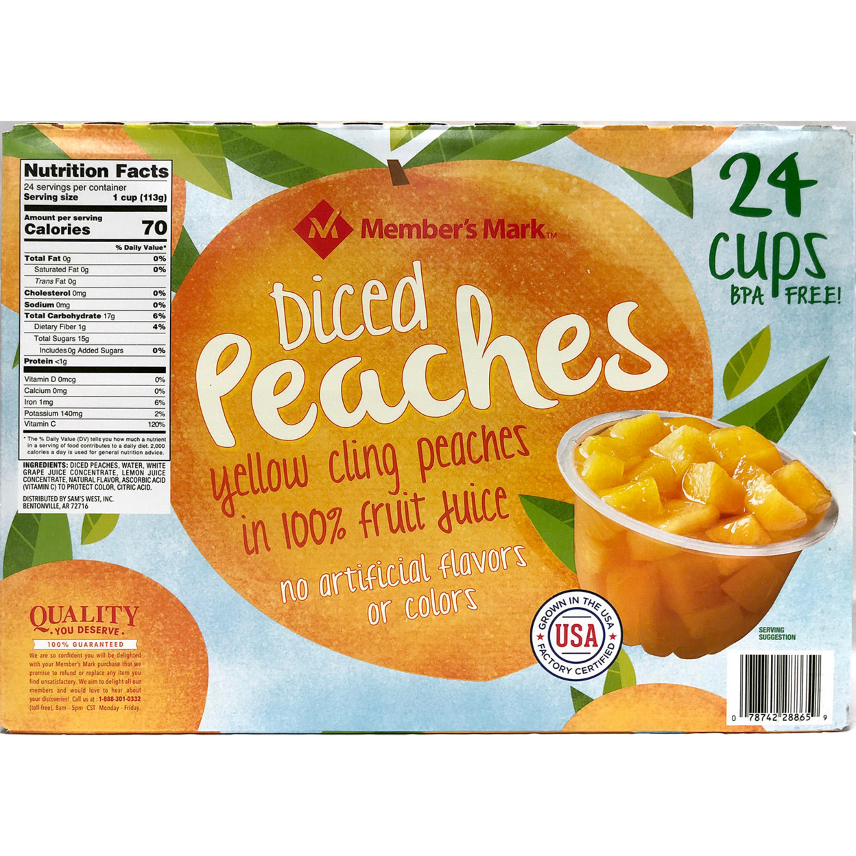 Member's Mark Diced Peaches In 100% Fruit Juice, 4 Ounce (24 Count)