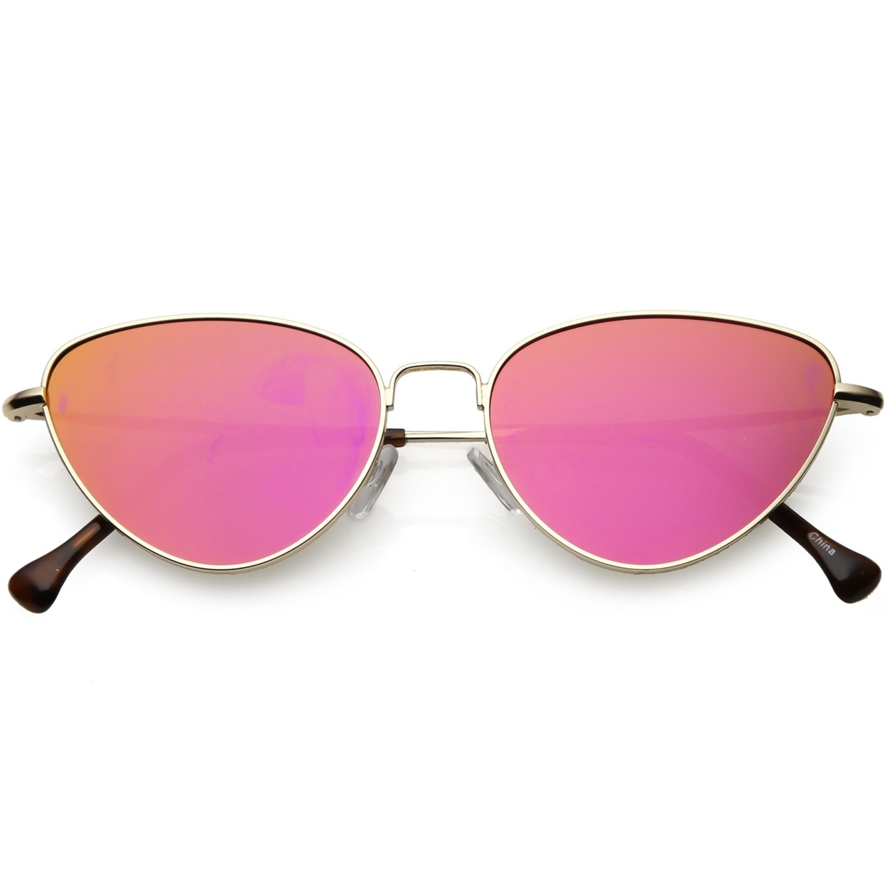 Women's Slim Metal Cat Eye Sunglasses Colored Mirror Flat Lens 54mm - Black / Silver Mirror