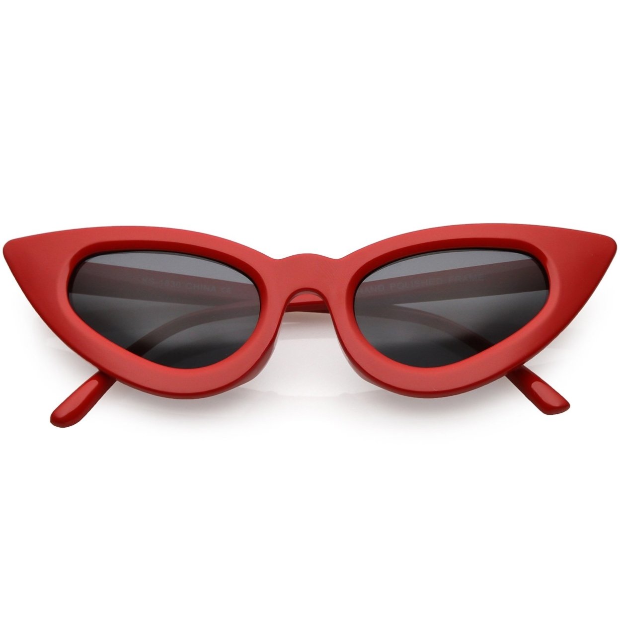 Women's Thin Extreme Cat Eye Sunglasses Slim Arms Oval Lens 45mm - Black / Smoke