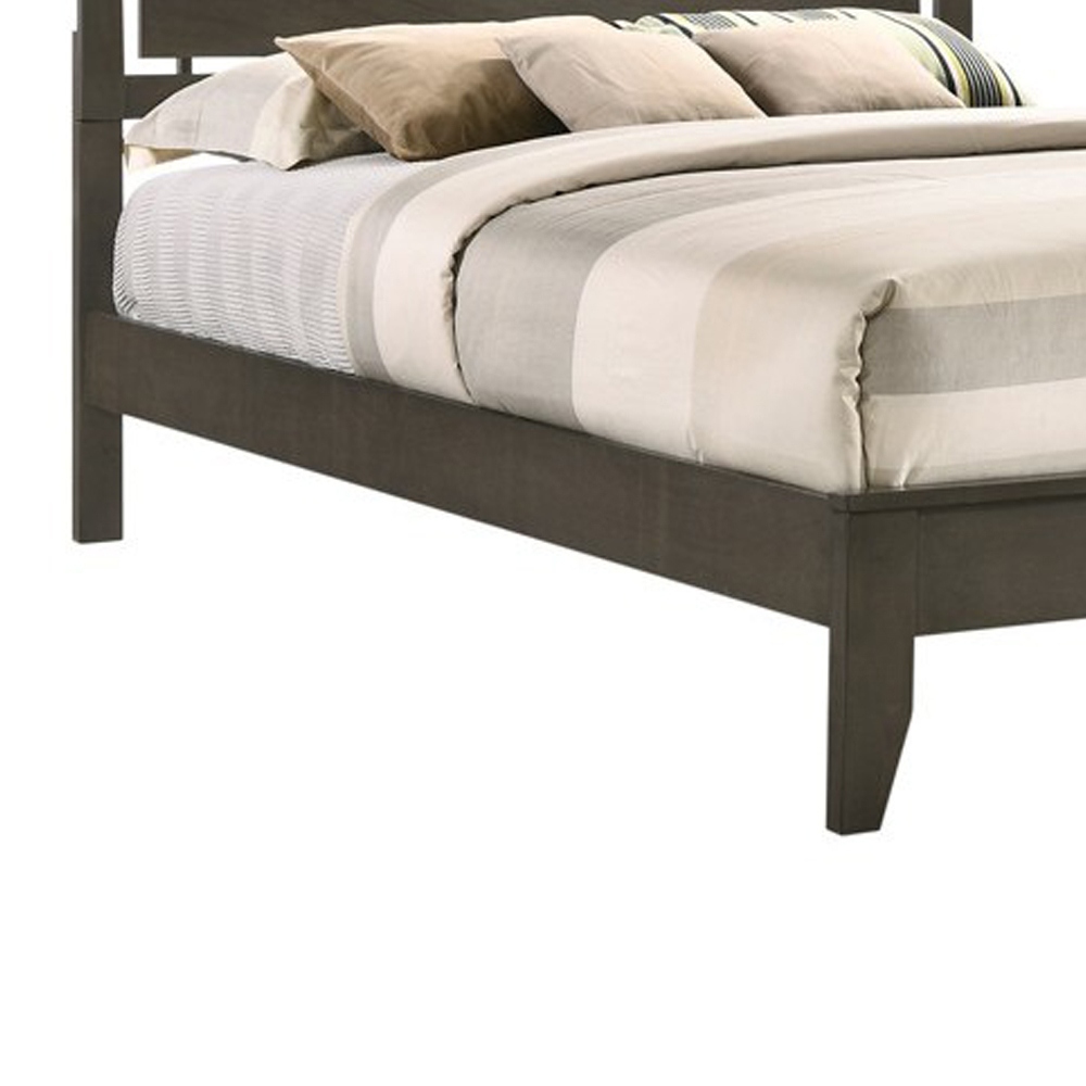 Platform Full Size Bed With Slatted Headboard And Chamfered Feet, Brown- Saltoro Sherpi