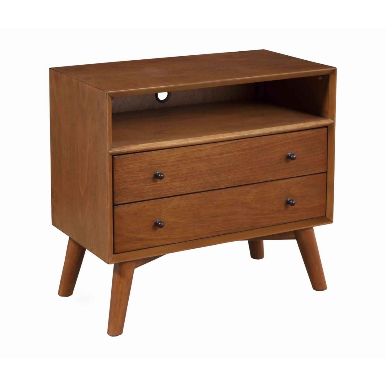 2 Drawer Wooden Nightstand With Open Compartment And Splayed Legs, Brown- Saltoro Sherpi