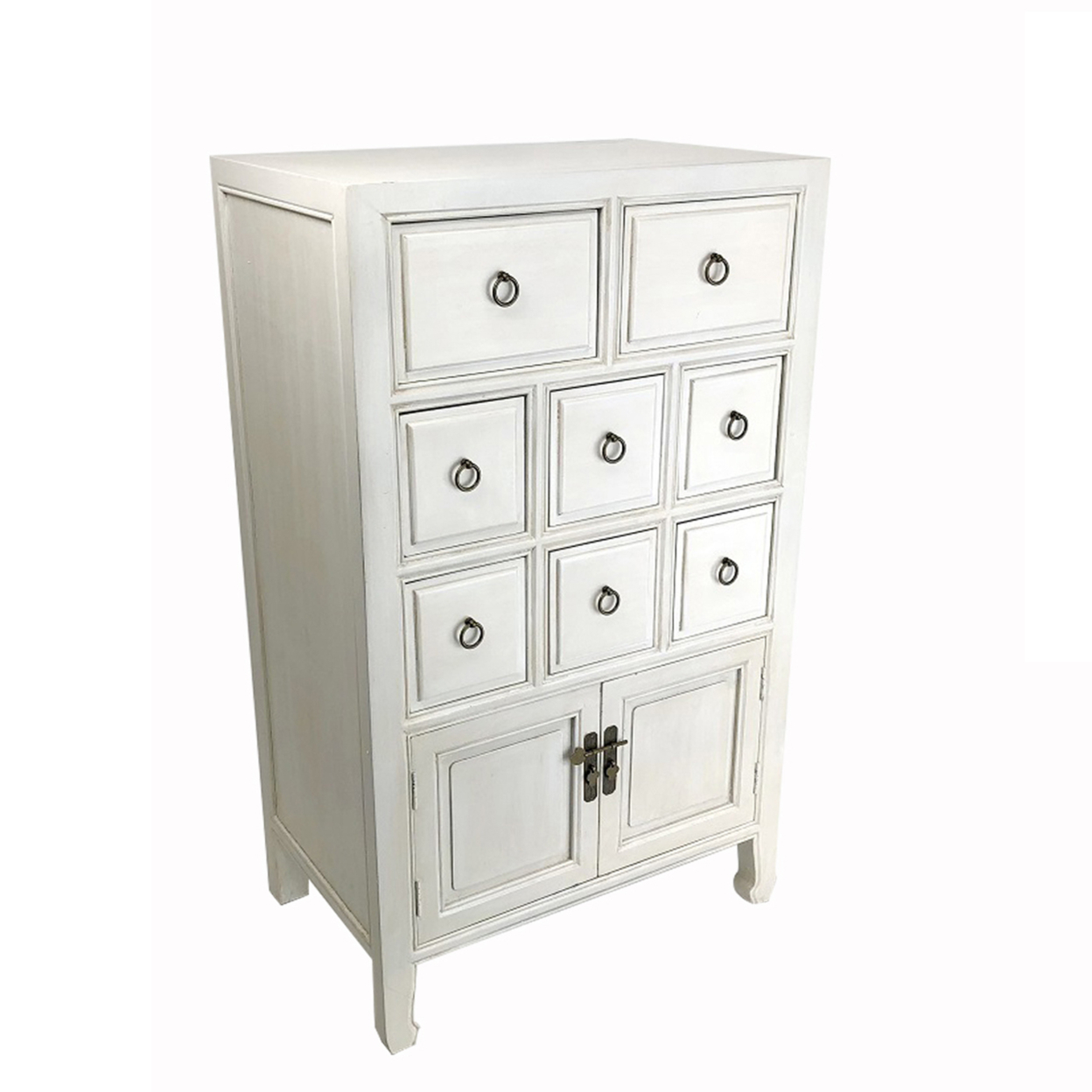 Wooden Chest With 8 Drawers And 2 Door Cabinets, White- Saltoro Sherpi