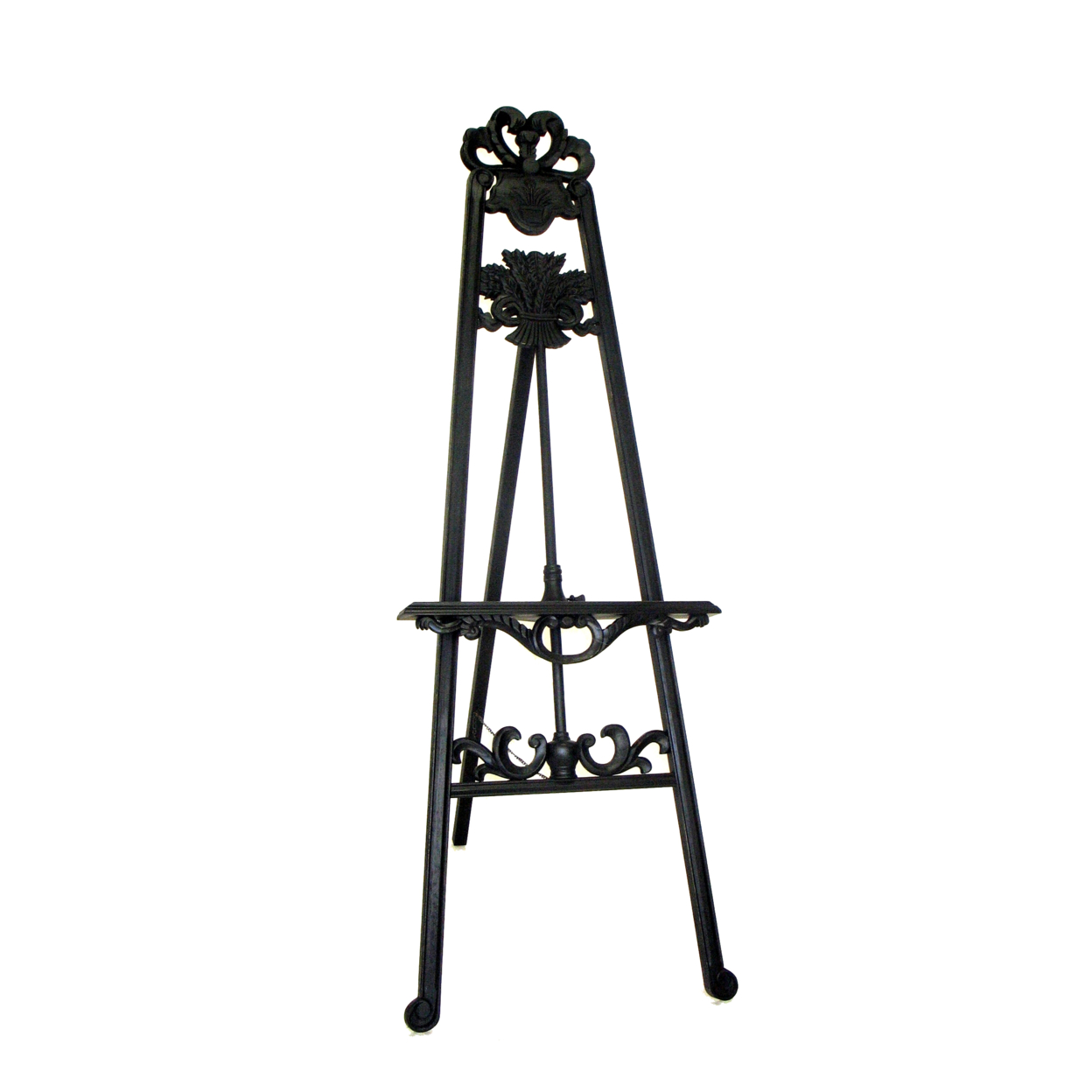 Traditional Style Wooden Easel With Scrollwork Details, Black- Saltoro Sherpi