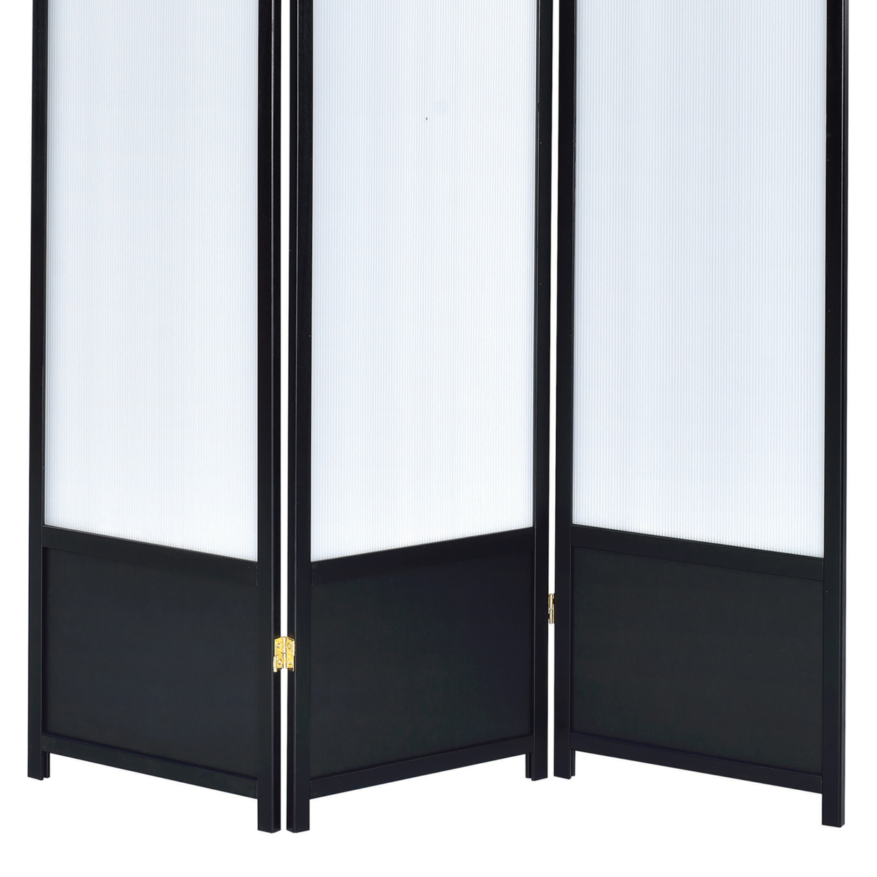 Three Panel Folding Screen With Translucent Inserts, Black- Saltoro Sherpi