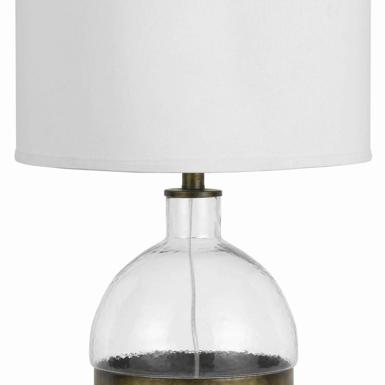3 Way Table Lamp With Glass Round Base And Antique Brass Accent, White- Saltoro Sherpi