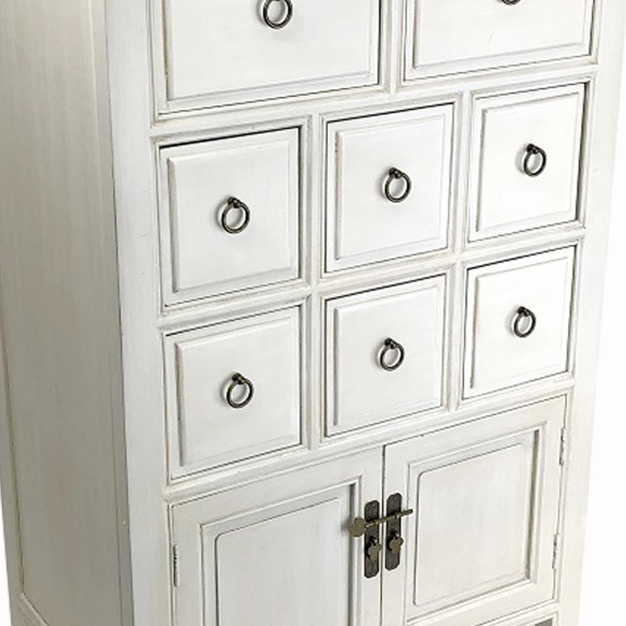 Wooden Chest With 8 Drawers And 2 Door Cabinets, White- Saltoro Sherpi